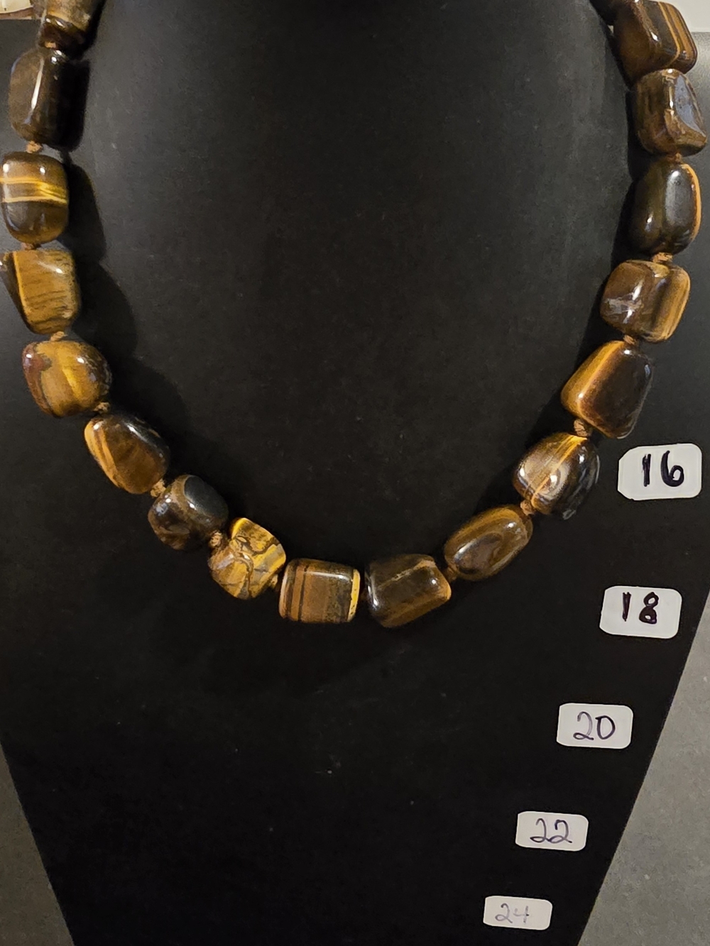 Tiger Eye Beaded Necklace - Brown Polished Stone